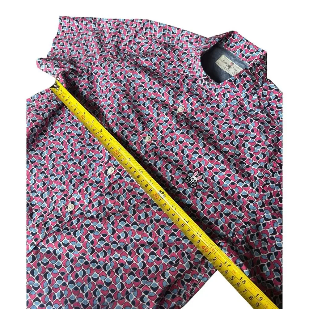 Psycho Bunny Shirt Mens Small Red Blue Button Down Pima Cotton Diamond